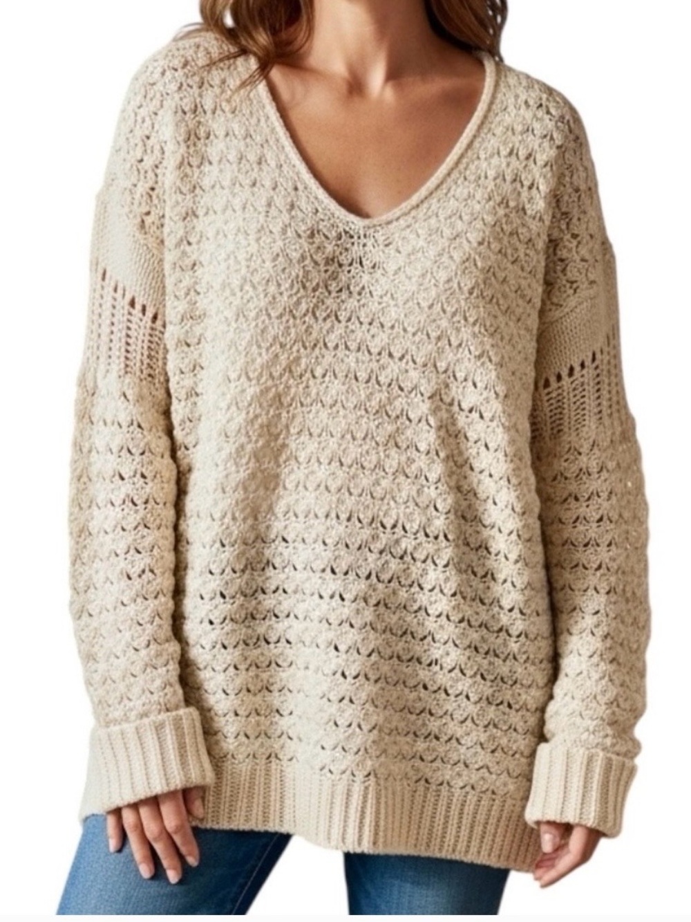 Free People Crashing Waves Pullover Sweater Chunky Textured Size Medium Cream